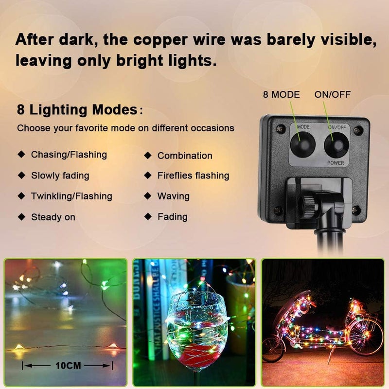 BRIZLER 2 Pack Each 200 LED 66ff Multicolor Solar Christmas Lights, Colored Solar String Lights 8 Modes Twinkling Fairy Lights with Memory Waterproof Twinkle Lights for Outdoor Garden Party Tree Decor - Image 3